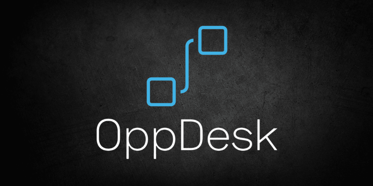 Logo of OppDesk with a modern design on a textured dark background