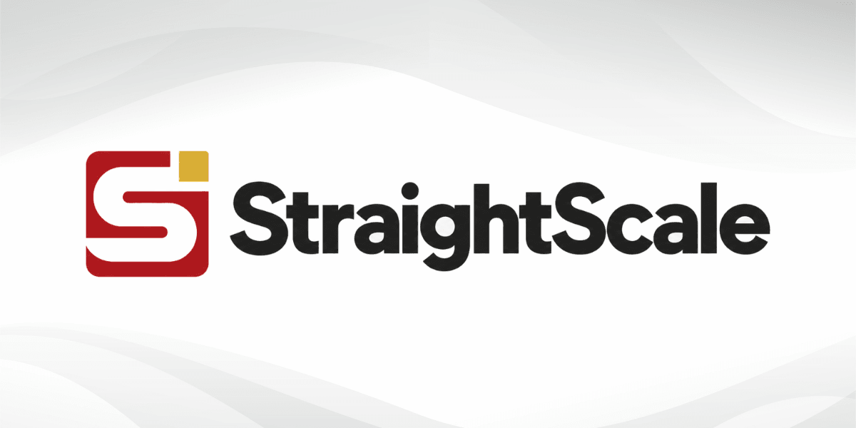 Logo of StraightScale featuring a stylized "S" and modern typography against a light background
