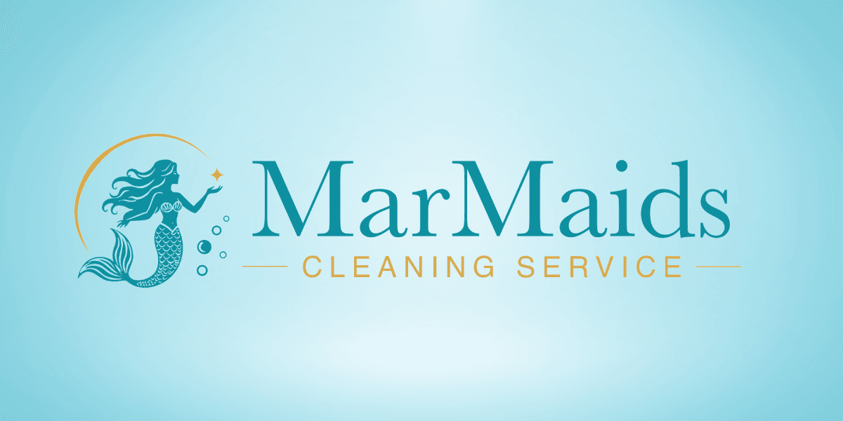 Logo for MarMaids Cleaning Service featuring a mermaid and turquoise color scheme