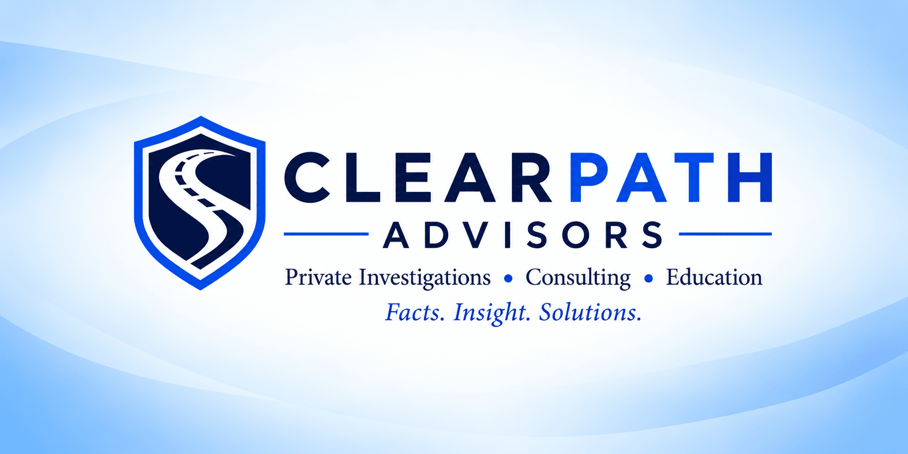Logo for ClearPath Advisors featuring a shield, text, and a blue gradient background