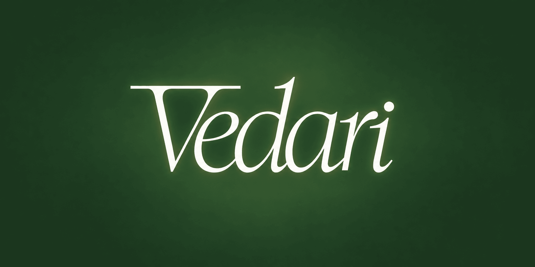 The word "Vedari" in elegant white font on a dark green background