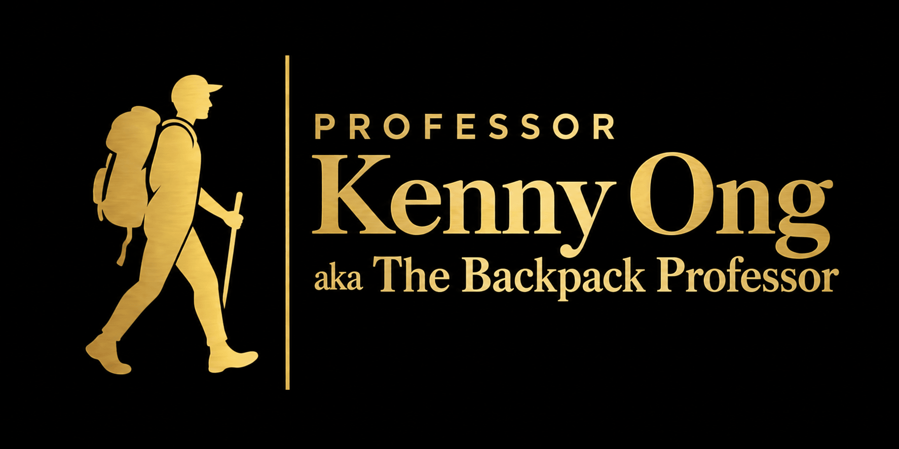 Logo featuring a silhouette of a hiker with text about Professor Kenny Ong