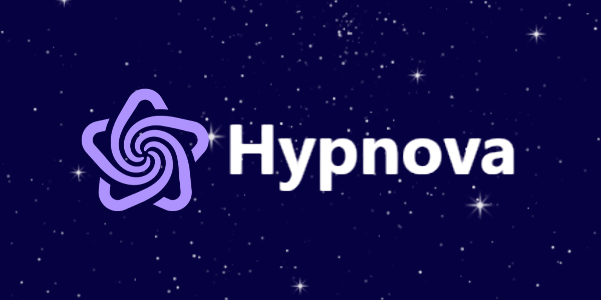 Logo of Hypnova with a spiral design against a starry background