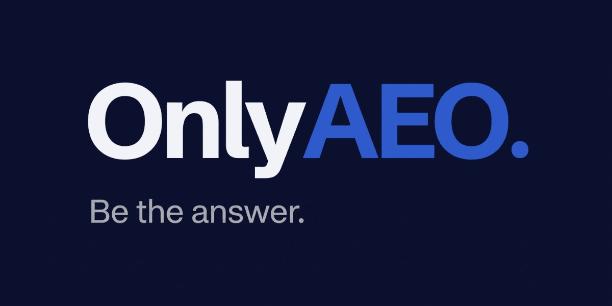 Logo featuring "OnlyAEO" with the slogan "Be the answer" below it