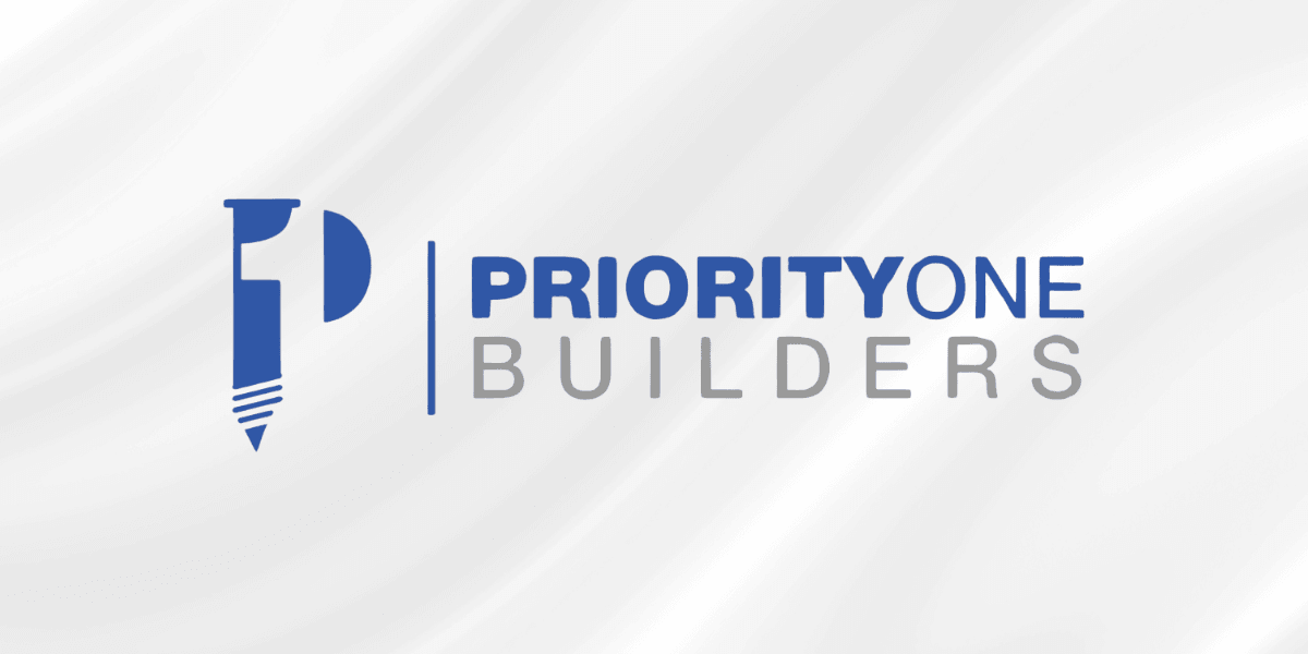 Logo of PriorityOne Builders featuring a stylized letter P and a screw design