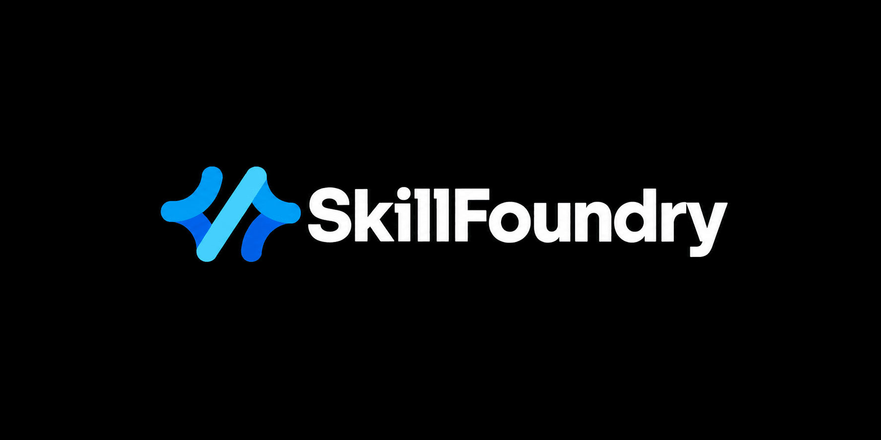 Logo of SkillFoundry featuring blue and white stylized text on a black background