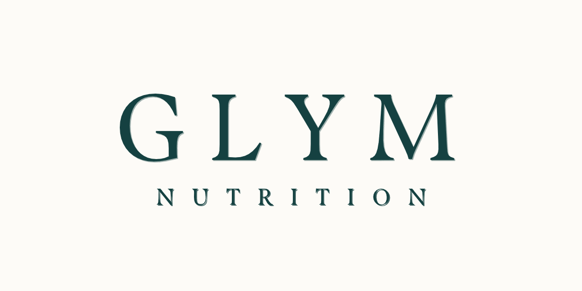 Logo for Glym Nutrition featuring elegant typography in dark green and light background