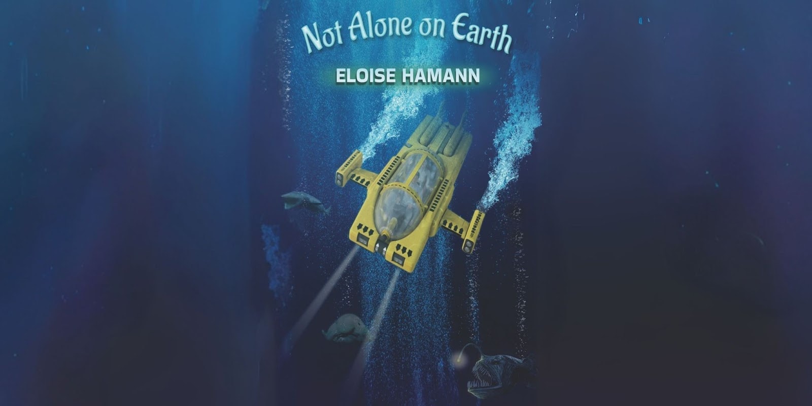 Submarine exploring ocean depths in Eloise Hamann's "Not Alone on Earth," a sci-fi tale of survival.