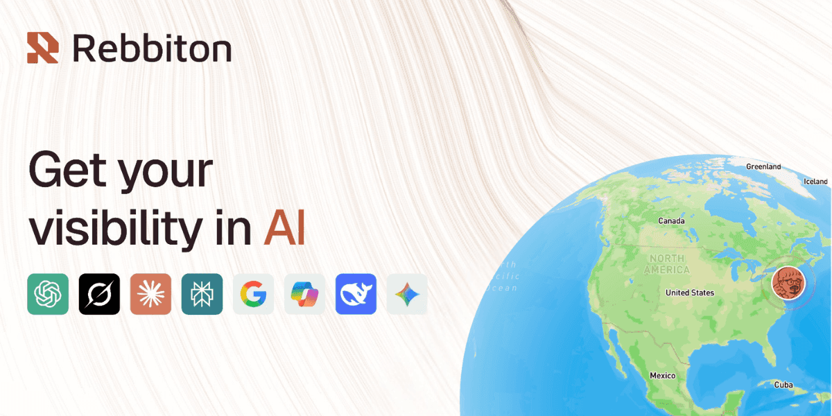 Rebbiton platform promoting AI visibility tracking across major AI search engines with global discoverability illustration.