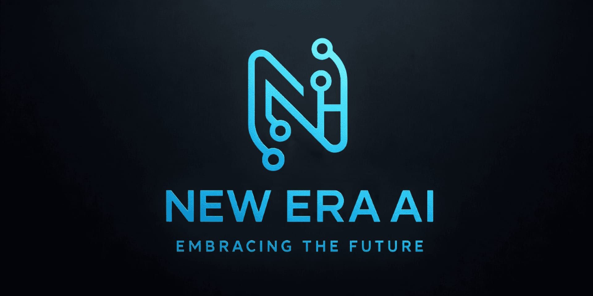 New Era AI logo with blue circuit-style symbol and “Embracing the Future” tagline on a dark background.