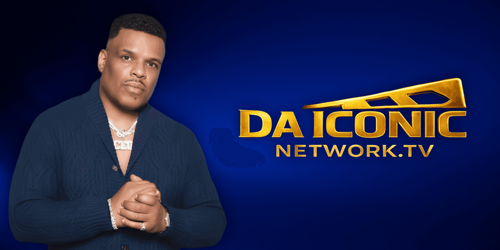 G Syier Hawkins Brown, CEO of Da Iconic Network TV, with the network's logo displayed prominently.