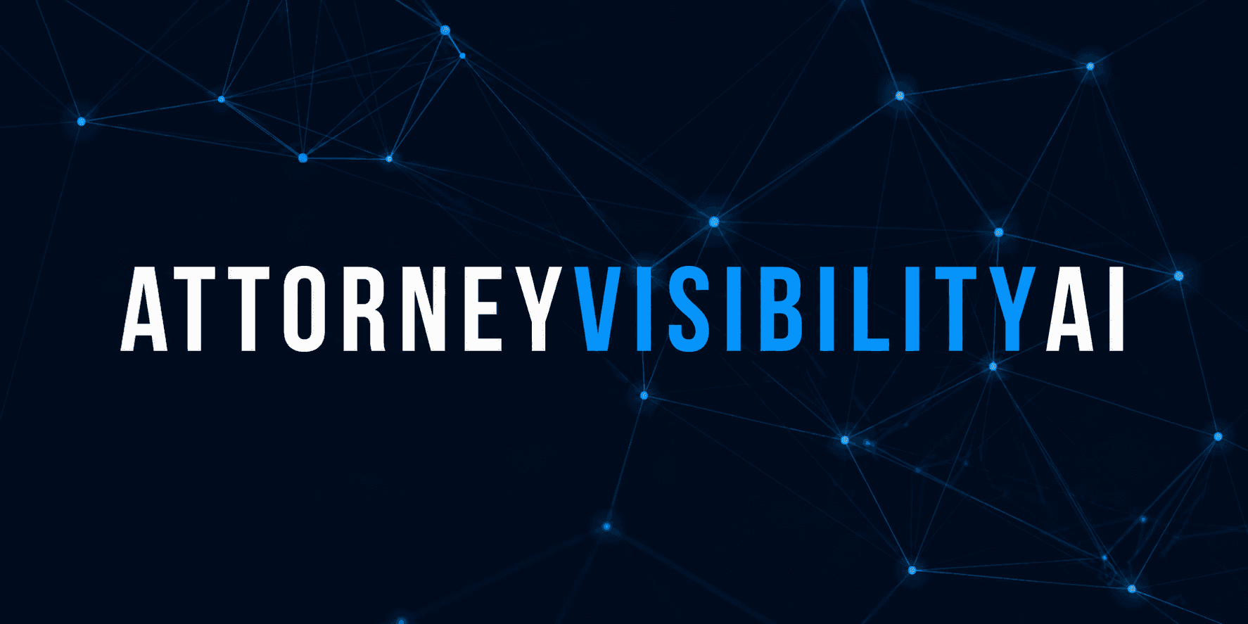 Attorney Visibility AI logo with blue digital network background representing legal marketing and online visibility technology.
