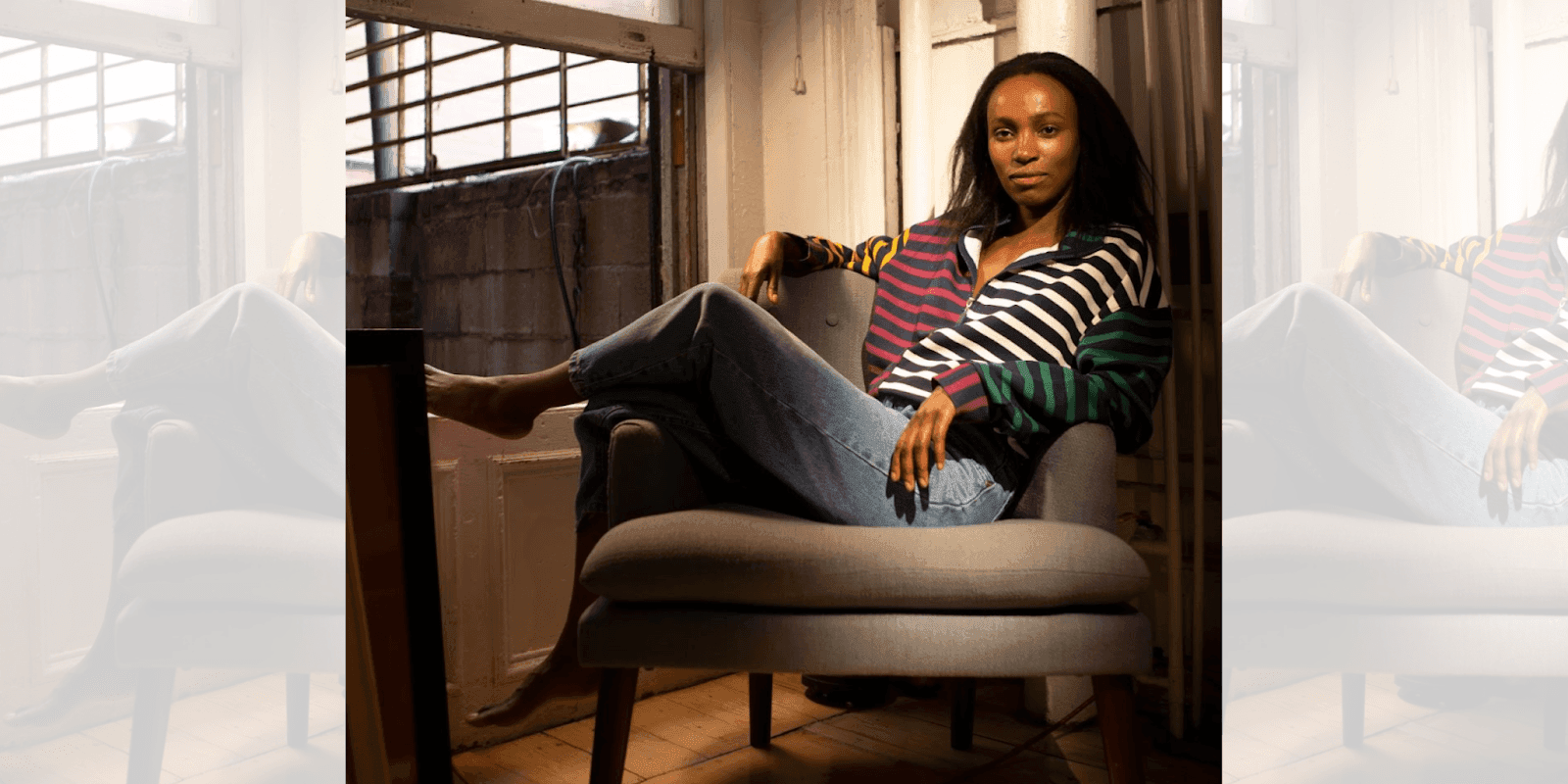 Yvonne Wandera sits confidently in a chair, highlighting her role as creator of the sci-fi graphic novel *Zurri Sana*.