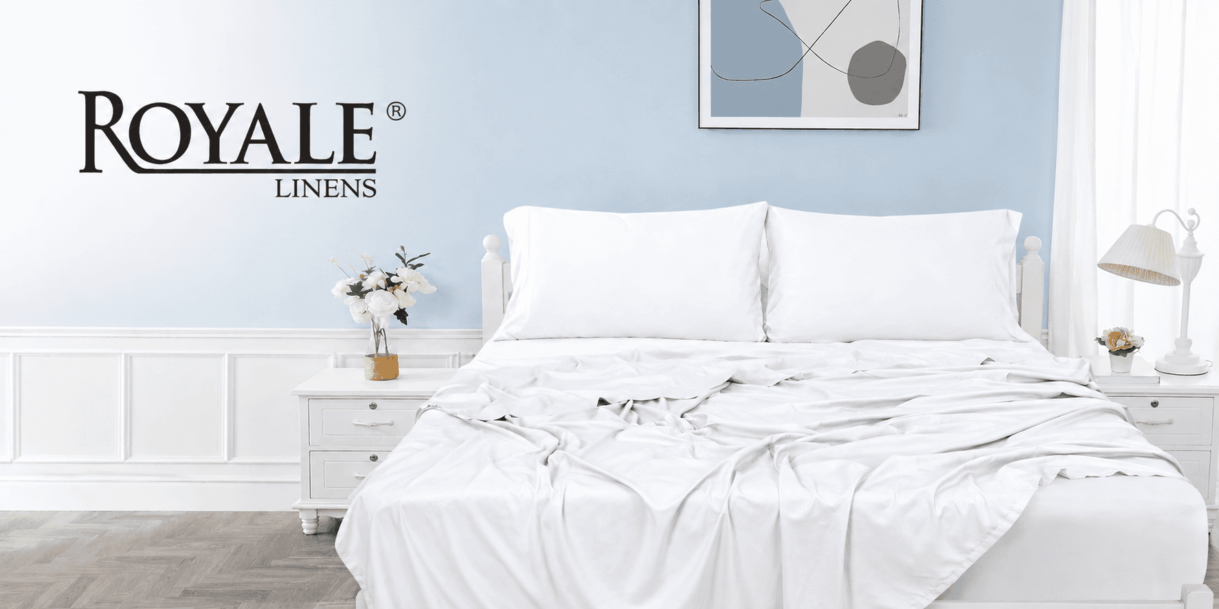 Royale Linens 100% cotton bedding displayed in a bright, modern bedroom designed for comfort and better sleep.