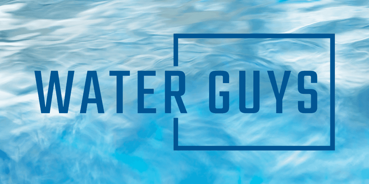 Water Guys logo displayed over a blue water background.
