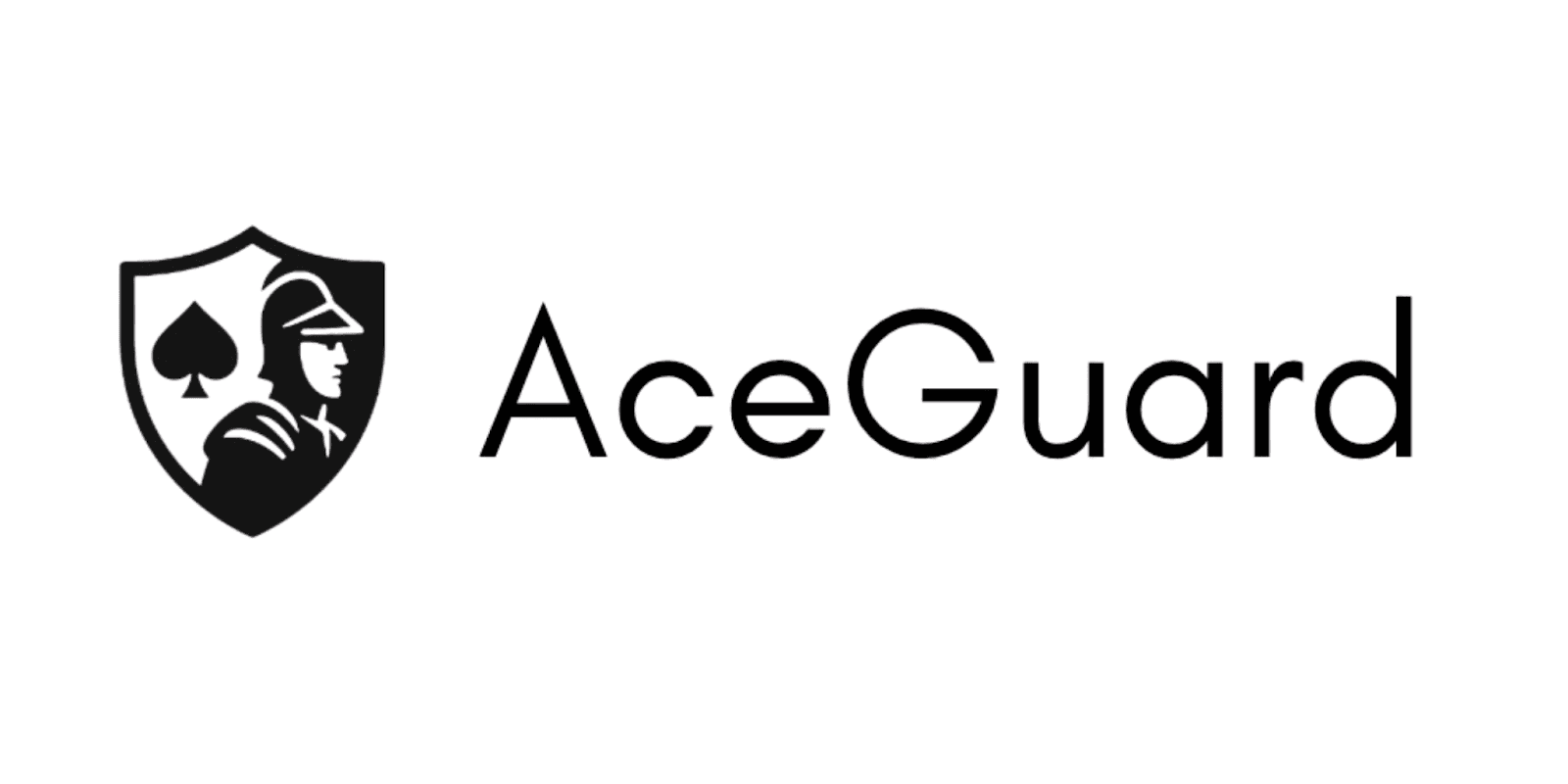"AceGuard logo featuring a black shield with a spade symbol and a knight's head silhouette, accompanied by the brand name 'AceGuard' in modern, clean typography."
