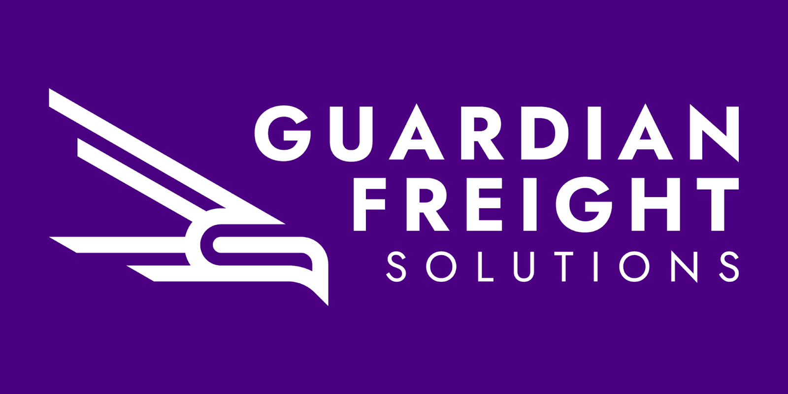 Guardian Freight Solutions logo featuring stylized eagle wing and bold text on a purple background. Woman-owned logistics company.