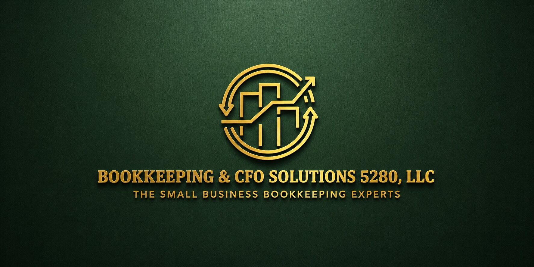 Bookkeeping & CFO Solutions 5280 logo with gold lettering on a dark green background.