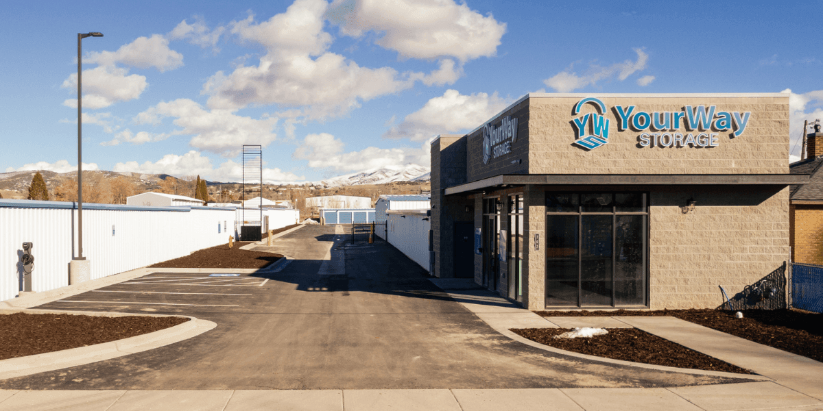 YourWay Storage McKinley facility with modern office and secure drive-up storage units in Pocatello, Idaho.