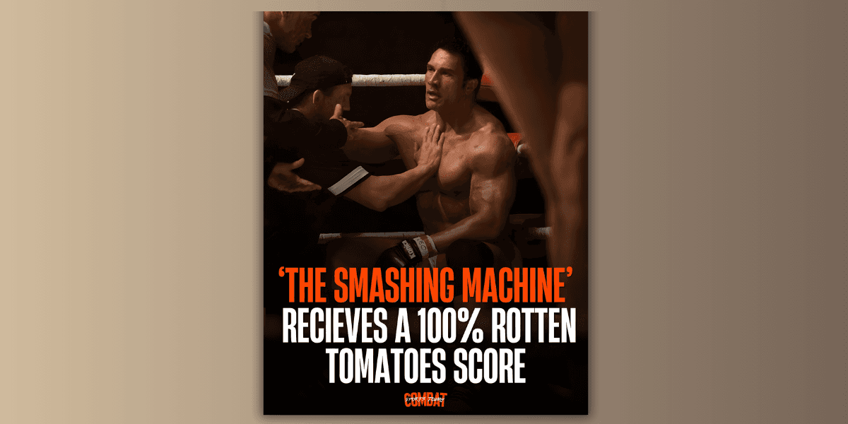 Dwayne Johnson as Mark Kerr in *The Smashing Machine*, which earned a 100% Rotten Tomatoes score for its powerful storytelling.