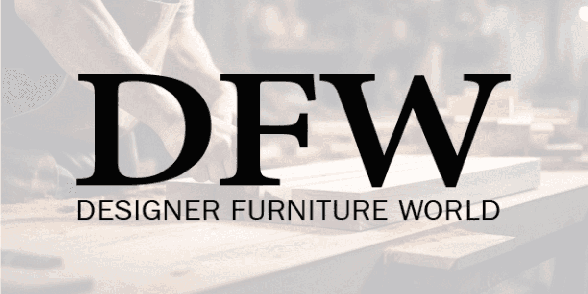 Designer Furniture World logo with emphasis on high-end craftsmanship and curated luxury furniture collections, focusing on personalized service.