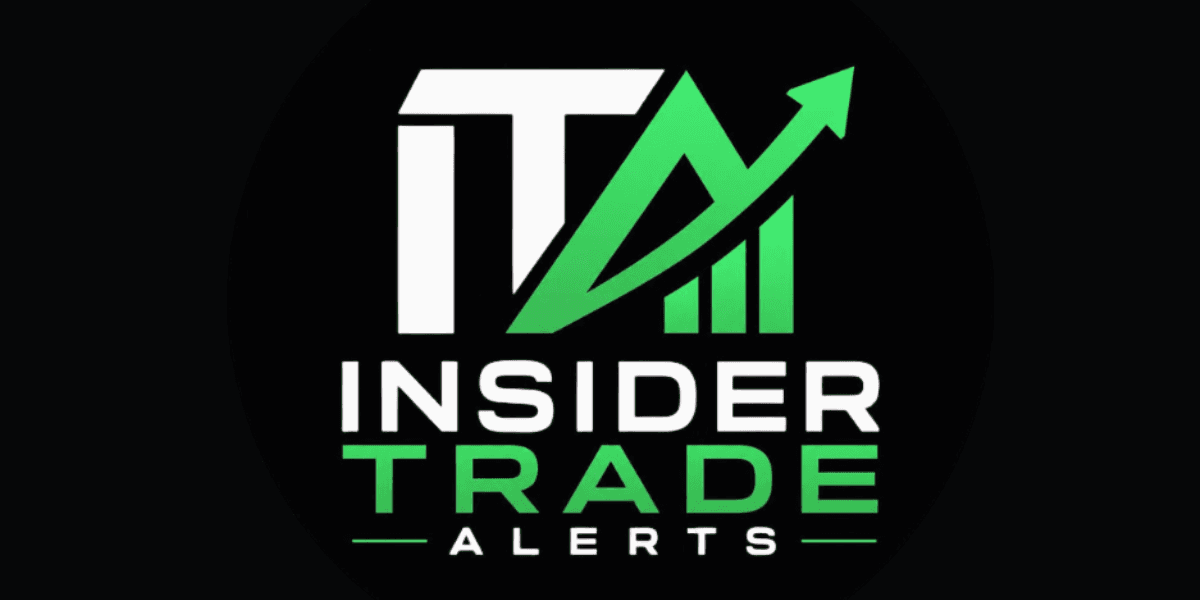 Insider Trade Alerts logo with upward green arrow and stock chart graphic on black background.