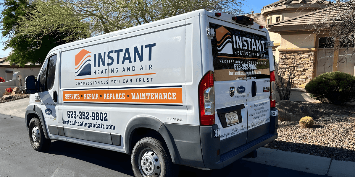 "Instant Heating and Air service van, promoting reliable HVAC services, repair, installation, and maintenance for Phoenix residents with a focus on customer satisfaction."