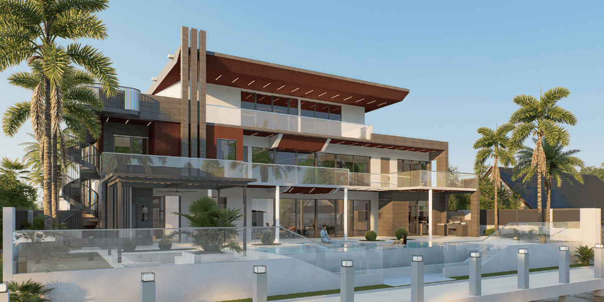 Modern luxury South Florida residence showcasing Merge Design Build craftsmanship with expansive glass balconies, custom millwork, resort style pool design