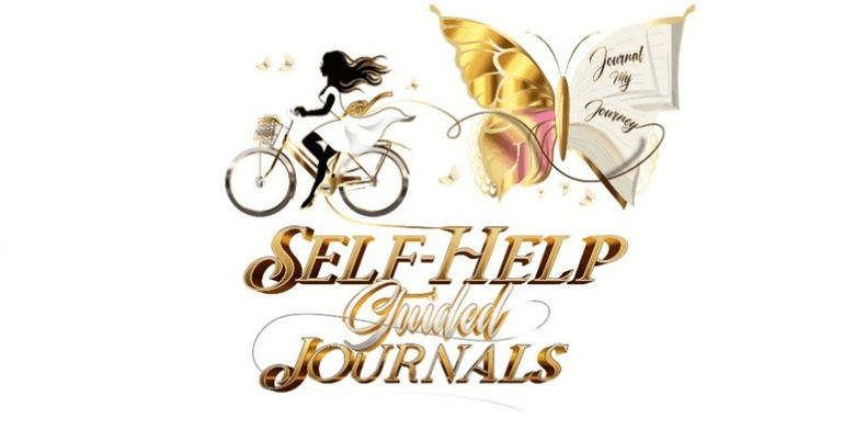 SHG Journals logo featuring a woman on a bicycle, a butterfly, and a journal, symbolizing self-help and spiritual growth.