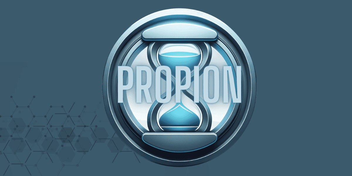Propion logo featuring an hourglass symbol, representing microbiome science and healthy aging research.