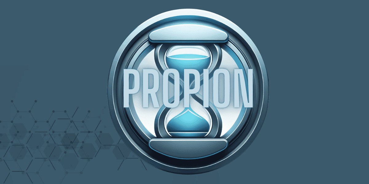 Propion logo featuring an hourglass symbol, representing microbiome science and healthy aging research.