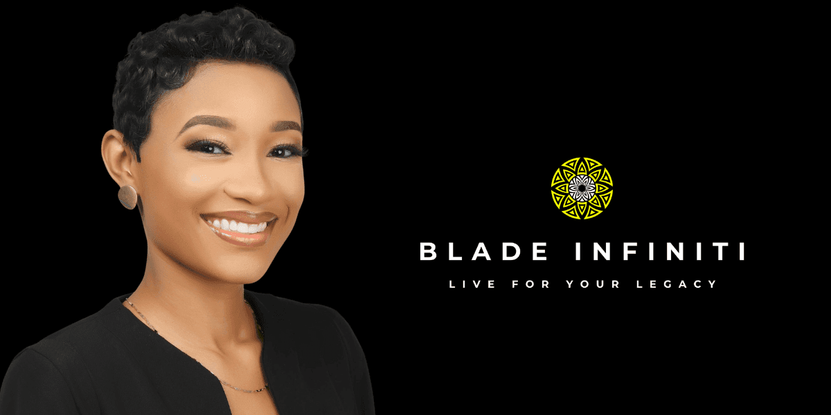 Portrait of Kimiko Williams beside the Blade Infiniti logo and "Live For Your Legacy" tagline.