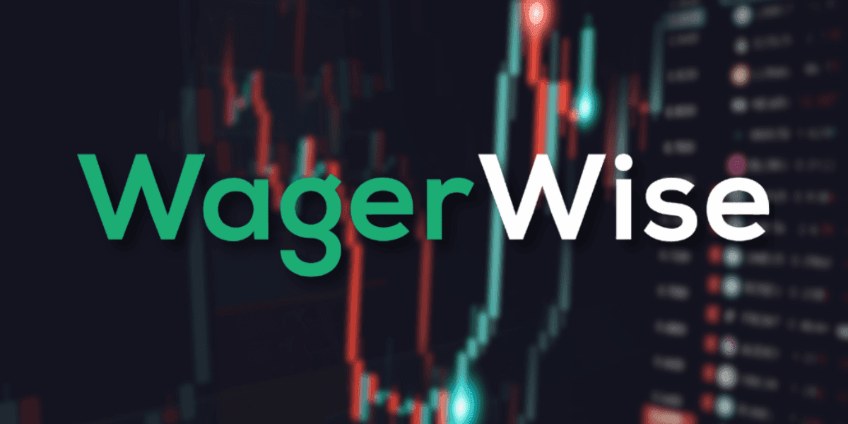 WagerWise logo over a blurred financial data chart with red and green candlesticks.