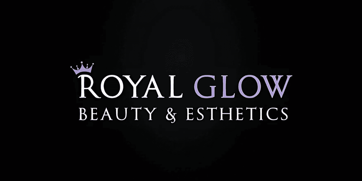 Royal Glow Beauty & Esthetics logo with a crown and elegant text design on a dark background.