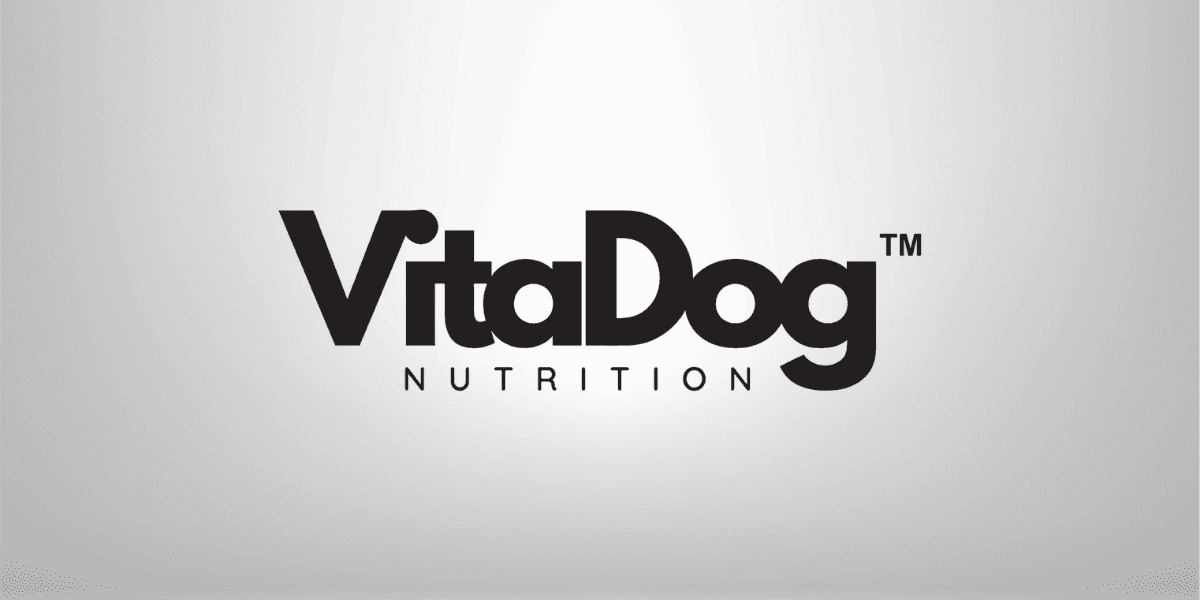 Logo of VitaDog Nutrition, a brand focused on human-grade wellness supplements for dogs, symbolizing care and health.