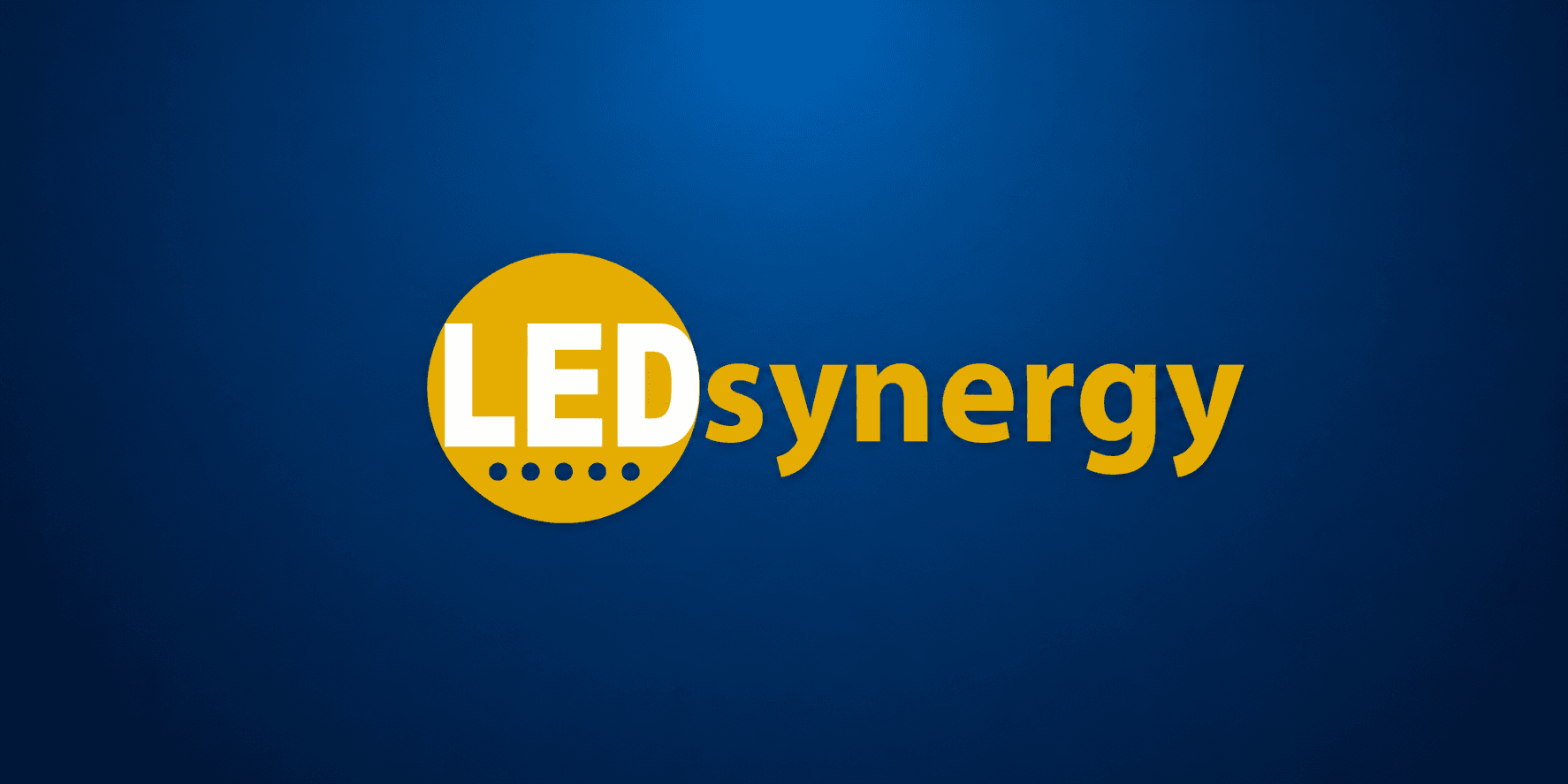 LEDsynergy logo in gold and white on a blue gradient background.