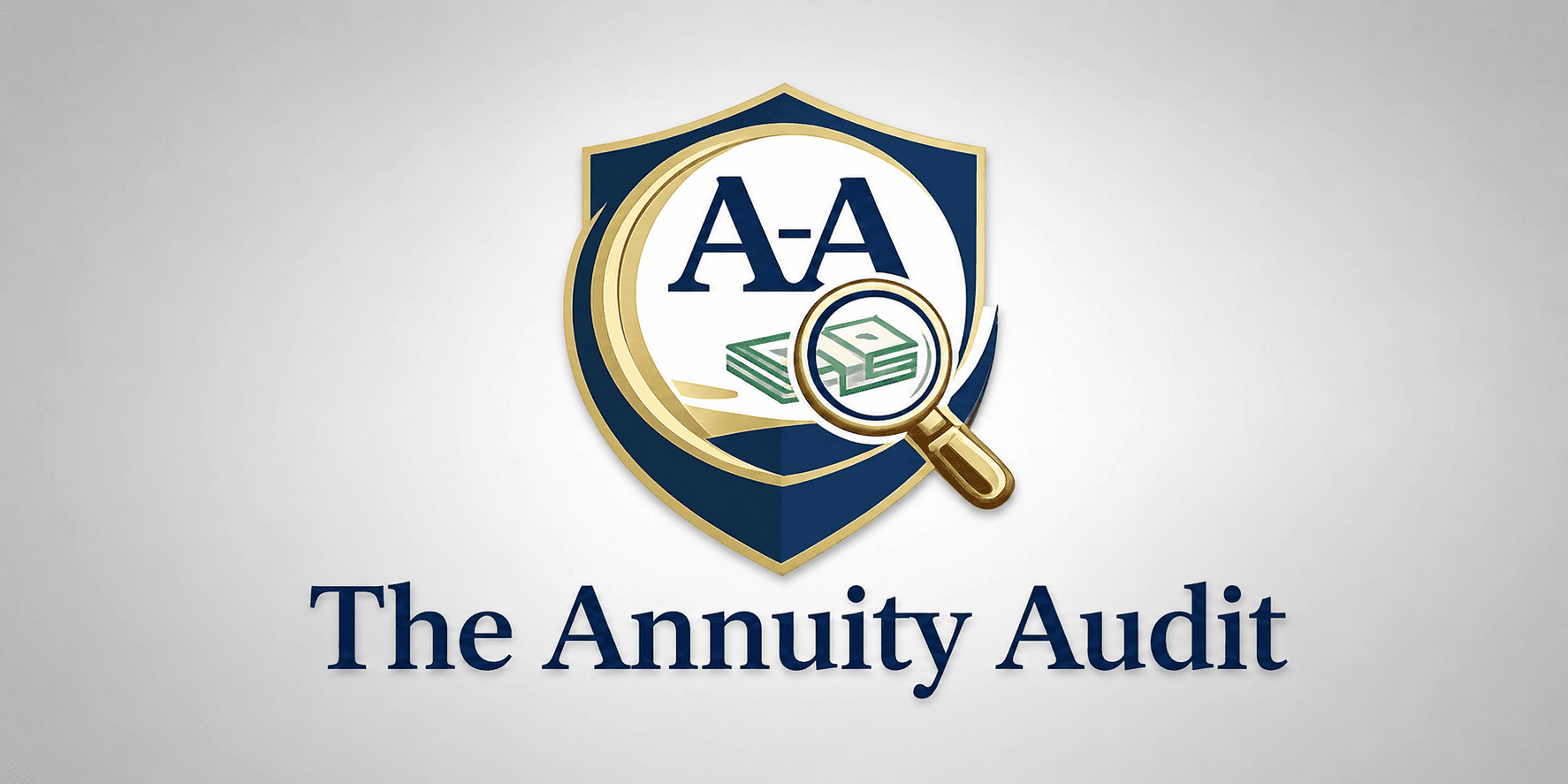 The Annuity Audit logo featuring a shield, magnifying glass, cash graphic, and A-A initials.