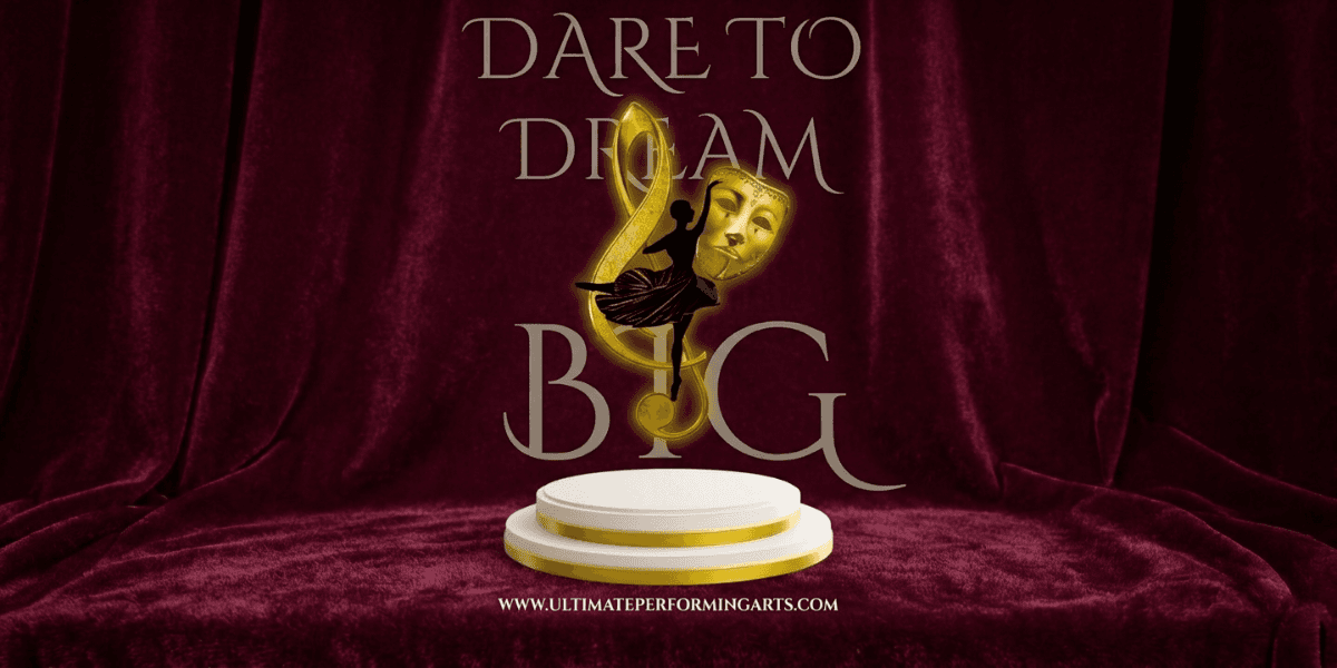UIPA “Dare to Dream Big” stage graphic with performing arts logo, symbolizing global artistic opportunities.