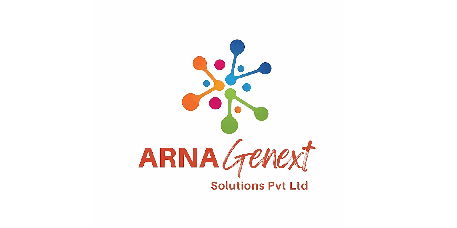 Logo of ARNA Genext Solutions Pvt Ltd with colorful abstract molecular design above the company name.