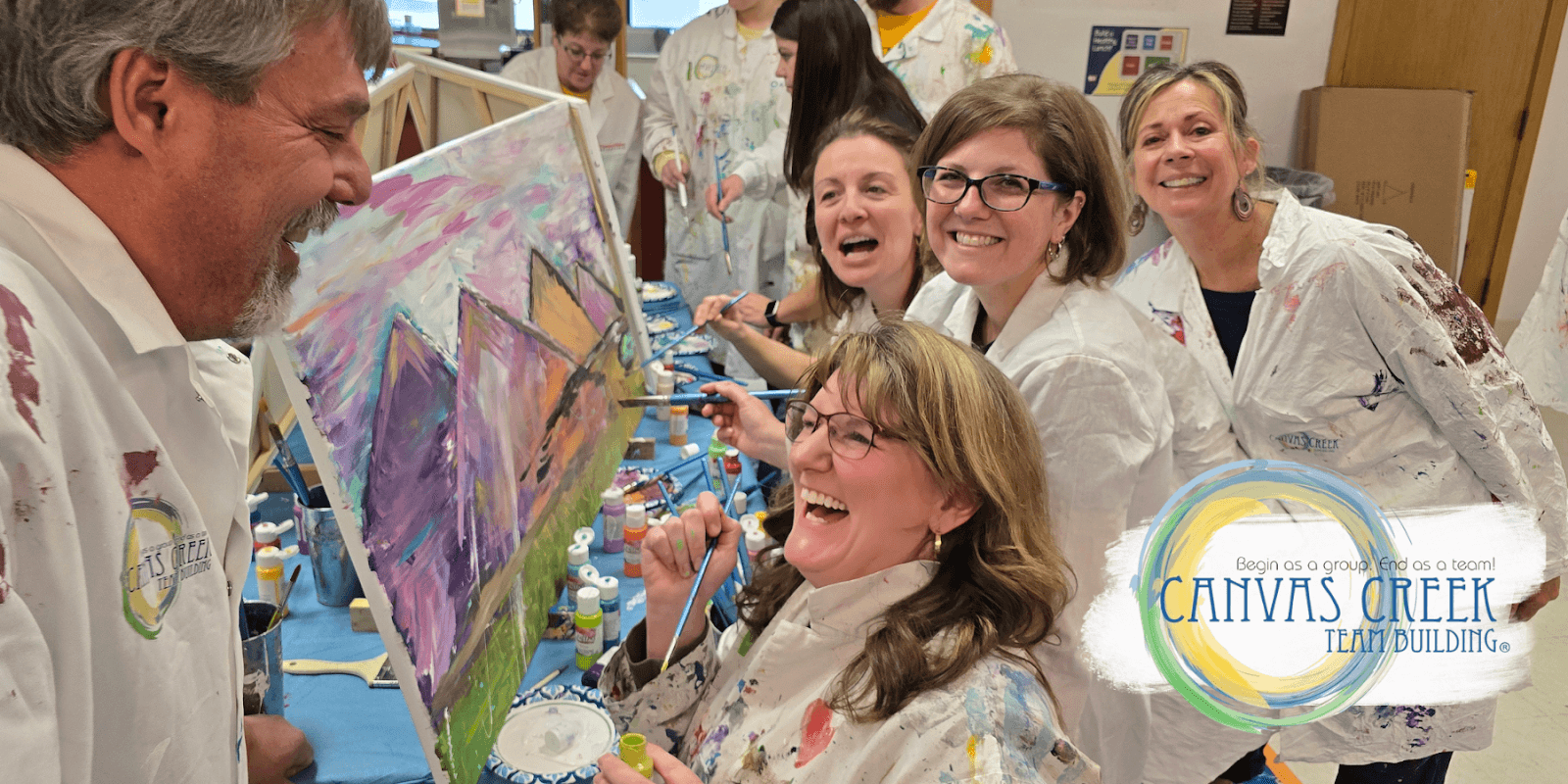 Canvas Creek Team Building: Uniting teams through creative, collaborative art experiences for stronger communication and bonds.