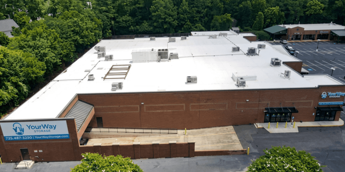 Exterior aerial view of YourWay Storage Augusta climate-controlled self-storage facility on Walton Way Extension.