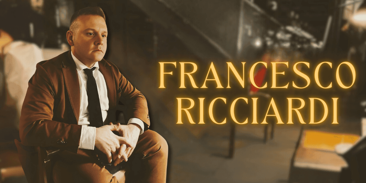 Francesco Ricciardi in suit with bold text, promoting his high-ticket sales team optimization system and CLS methodology.