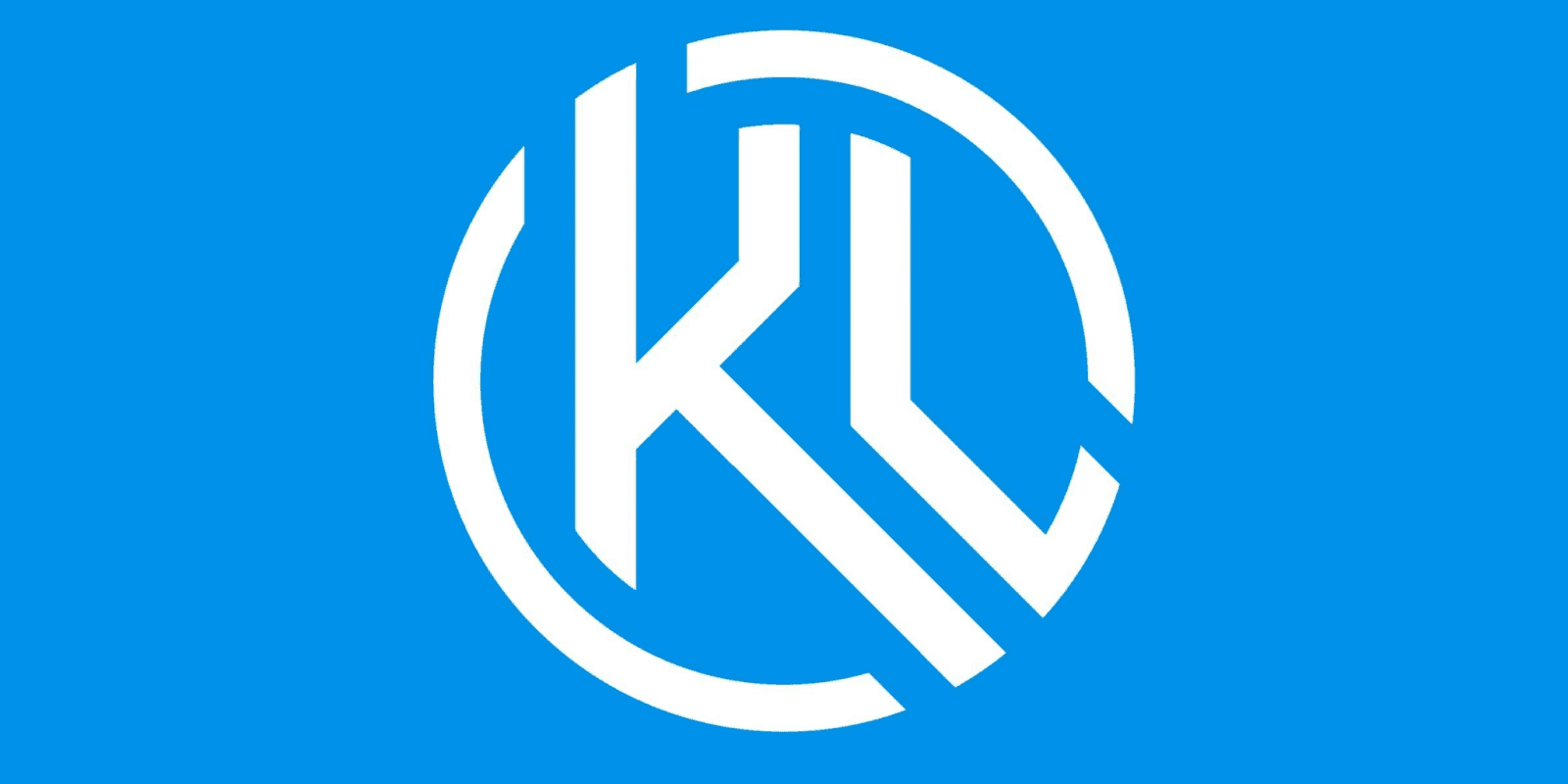 KL brand logo with a modern design featuring overlapping K and L letters inside a circular shape, set against a vibrant blue background.