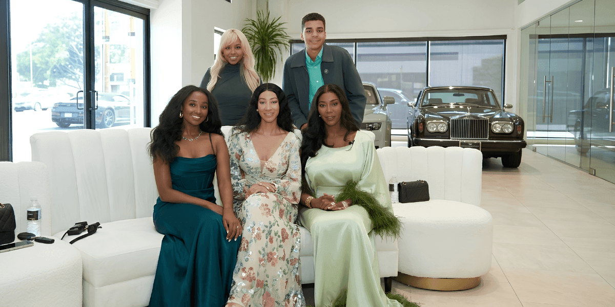 Faith Morey and guests seated in Rolls-Royce Pasadena showroom during Grace Circle World Tour U.S. Edition.
