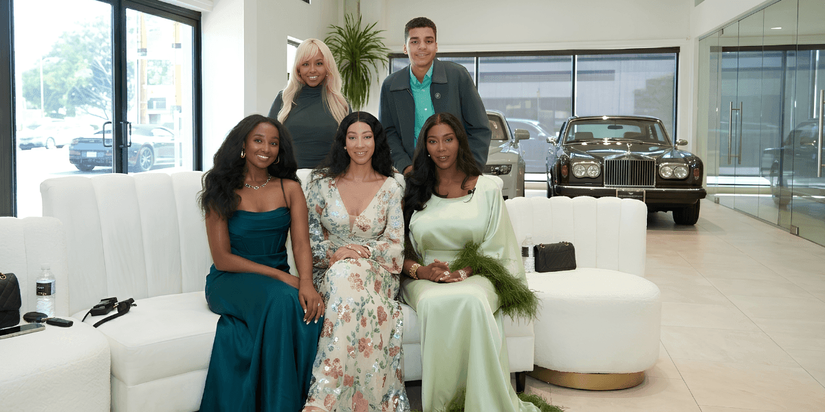 Faith Morey and guests seated in Rolls-Royce Pasadena showroom during Grace Circle World Tour U.S. Edition.