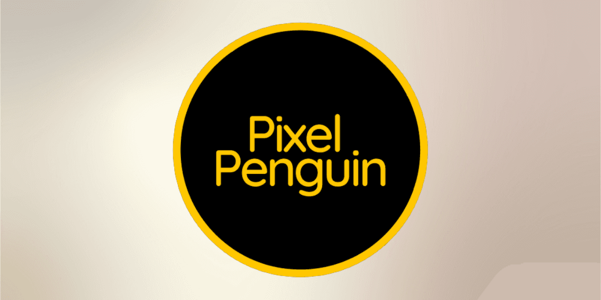 "Pixel Penguin logo featuring a bold yellow font on a black circular background, designed for brand recognition and digital marketing."