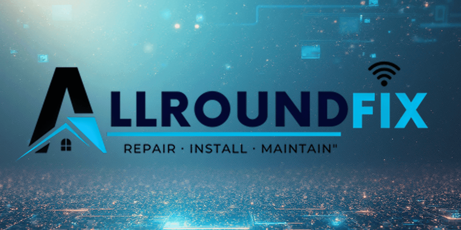 Allroundfix logo with tagline "Repair · Install · Maintain" representing tech and home service solutions with transparent pricing.