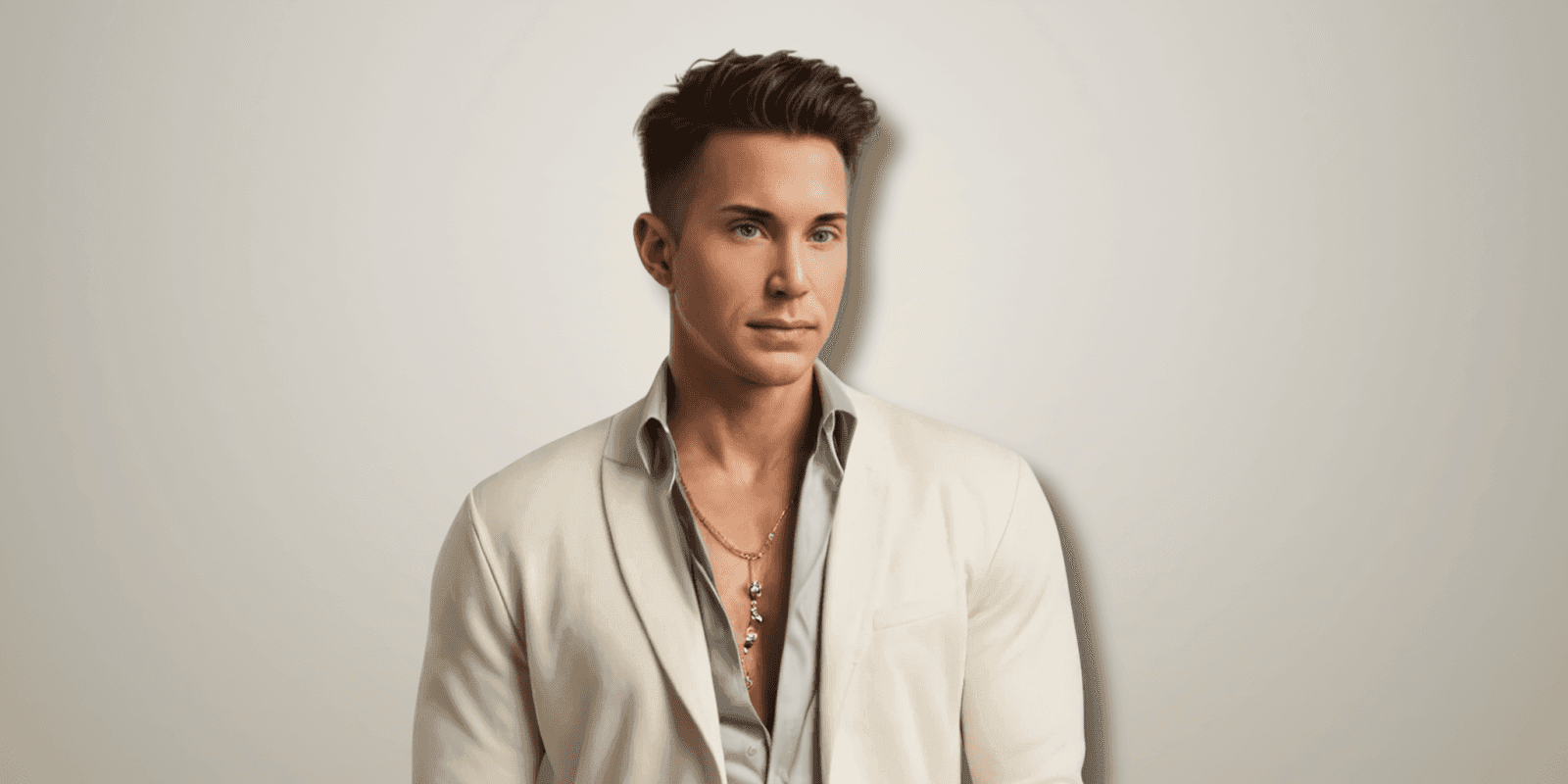 Waymon Hudson, a queer, deaf storyteller, wearing a stylish white blazer, exudes creativity and confidence.