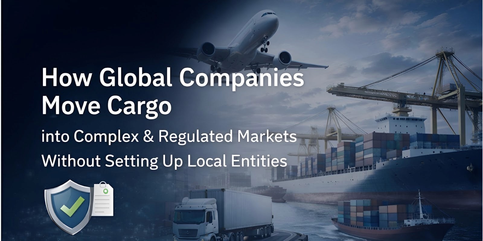 Cargo transportation by air, sea, and road symbolizing Alienz Global Logistics' services in complex, regulated international markets.