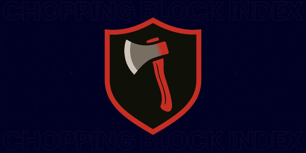 Chopping Block Index logo, symbolizing the ultimate NCAAF trivia competition where passionate fans prove their team expertise for prizes.